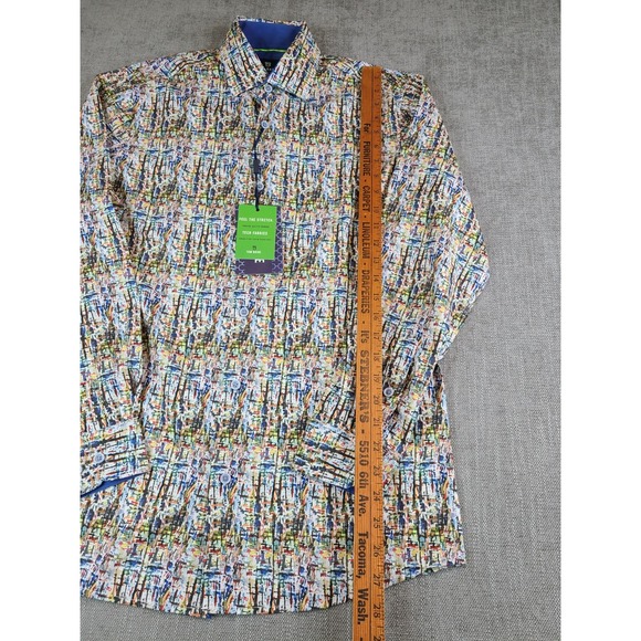 *NWT* Tom Baine Shirt Men S Colorful Performance Slim Fit Stretch Long Button Up - Picture 5 of 7